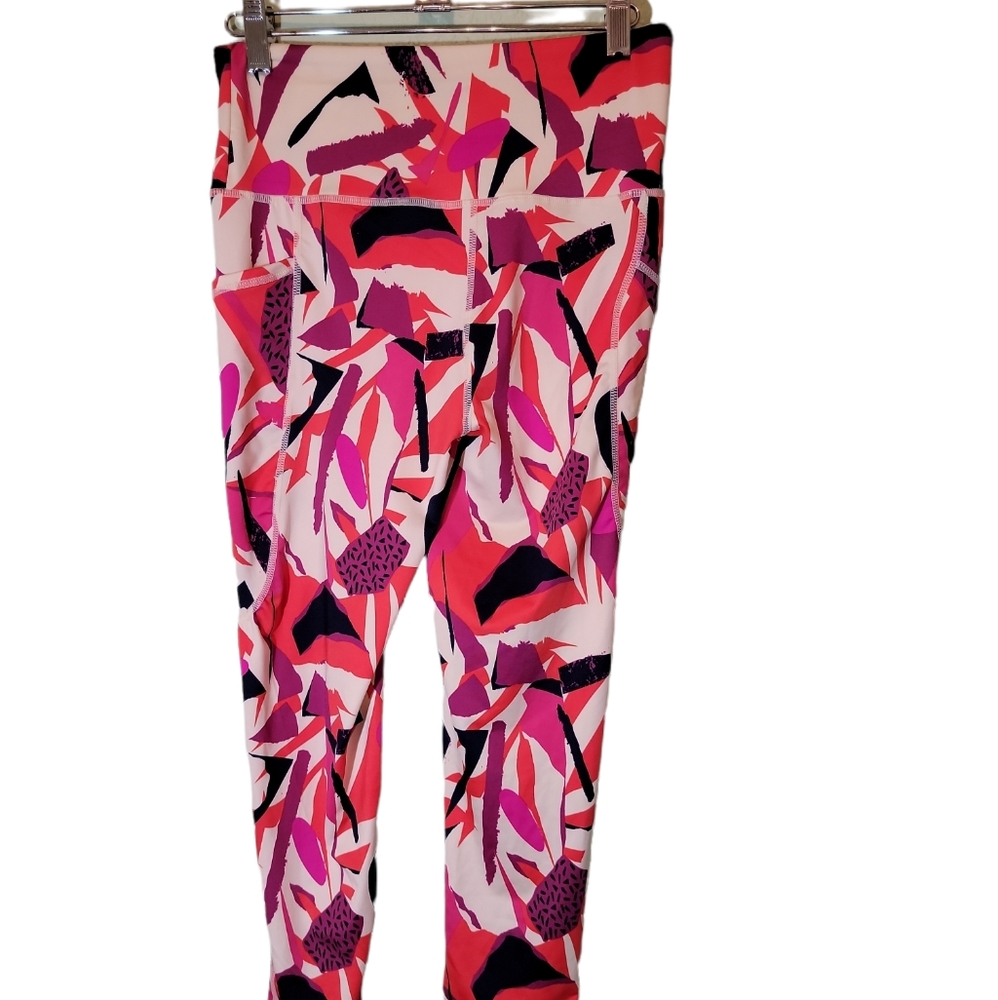 J.Dow Fitness Leggings Womens Sz Small 2 Pockets Multi Color Summer Workout Pant